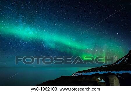 Aurora Borealis or Northern lights with the Milky way, Iceland. View Large Photo Image Stock Image - Aurora Borealis or Northern lights with the Milky way, Iceland.. Fotosearch