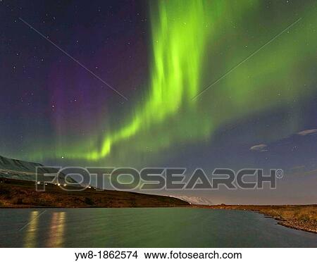 Aurora Borealis over Eyjafjordur, Northern Iceland View Large Photo Image Picture - Aurora Borealis over Eyjafjordur, Northern Iceland. Fotosearch