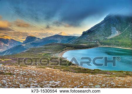 Ausente Lake. Picos de Europa Regional Park. Puebla de Lillo. Leon Province. Castilla y Leon. Spain. View Large Photo Image Picture - Ausente Lake. Picos de Europa Regional Park. Puebla de Lillo. Leon Province. Castilla y Leon. Spain.. Fotosearch