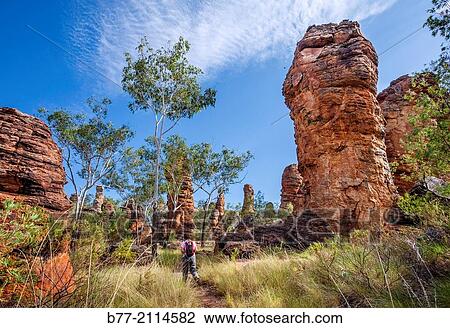 Australia, Northern Territory, Limmen National Park, hiking Southern Lost City, slica glazed sandstone pillas, towers and pinnacles give the impression of an enchanted, petrified city. View Large Photo Image Stock Image - Australia, Northern Territory, Limmen National Park, hiking Southern Lost City, slica glazed sandstone pillas, towers and pinnacles give the impression of an enchanted, petrified city.. Fotosearch