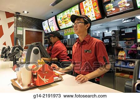 Australia, NSW, New South Wales, Sydney, CBD, Central Business District, Circular Quay, McDonald's, restaurant, fast food, counter, ordering, Asian, man, job, employee, tray, serving, order, uniform, Black, woman, coworkers. View Large Photo Image Stock Image - Australia, NSW, New South Wales, Sydney, CBD, Central Business District, Circular Quay, McDonald's, restaurant, fast food, counter, ordering, Asian, man, job, employee, tray, serving, order, uniform, Black, woman, coworkers.. Fotosearch