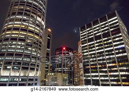 Australia, NSW, New South Wales, Sydney, CBD, Central Business District, city skyline, office buildings, skyscrapers, night, lights,. View Large Photo Image Stock Photo - Australia, NSW, New South Wales, Sydney, CBD, Central Business District, city skyline, office buildings, skyscrapers, night, lights,.. Fotosearch