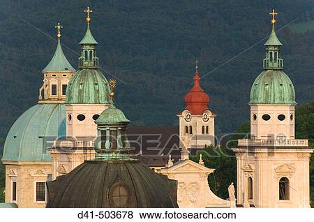 Austria, Salzburg, church spires towers View Large Photo Image Stock Photo - Austria, Salzburg, church spires towers. Fotosearch