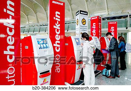Auto check-in. Loiu Airport, by Santiago Calatrava. Bilbao. Euskadi. Spain. View Large Photo Image Stock Photograph - Auto check-in. Loiu Airport, by Santiago Calatrava. Bilbao. Euskadi. Spain.. Fotosearch
