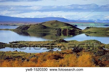 Stock Image - Autumn Lake Myvatn, Iceland. Fotosearch