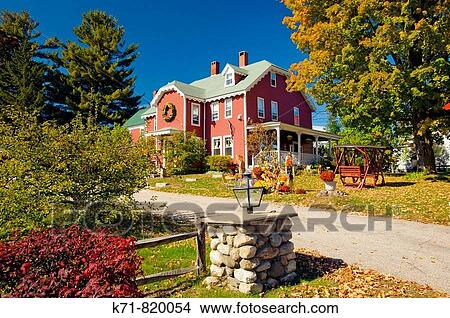 Autumn yard decor with pumpkins, corn stalks and scarecrows at the Old Red Inn and Cottages in North Conway, New Hampshire, USA View Large Photo Image Picture - Autumn yard decor with pumpkins, corn stalks and scarecrows at the Old Red Inn and Cottages in North Conway, New Hampshire, USA. Fotosearch