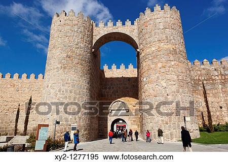 Avila, Avila Province, Spain The Puerta del Alcazar and city walls seen from the Plaza de Santa Teresa View Large Photo Image Stock Photography - Avila, Avila Province, Spain The Puerta del Alcazar and city walls seen from the Plaza de Santa Teresa. Fotosearch