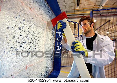 Picture - Axe impact to determinate resistance and rupture point of safety glasses, material homologation, Technology Research Center, Tecnalia Construction, CIDEMCO-Tecnalia Research & Innovation, development of new products and innovative solutions. Fotosearch