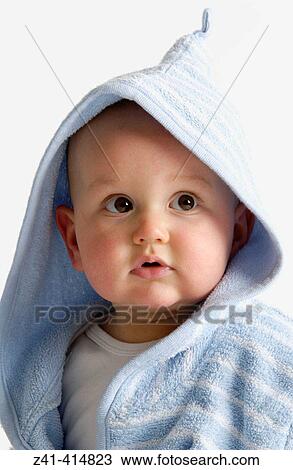 Baby portrait in bathing wrap View Large Photo Image Stock Image - Baby portrait in bathing wrap. Fotosearch