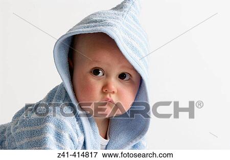 Baby portrait in bathing wrap View Large Photo Image Stock Photo - Baby portrait in bathing wrap. Fotosearch