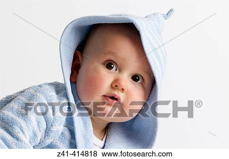 Baby portrait in bathing wrap View Large Photo Image Stock Photo - Baby portrait in bathing wrap. Fotosearch