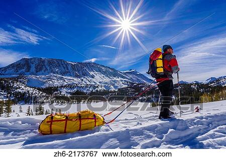 Stock Photo - Backcountry skier, John Muir Wilderness, Sierra Nevada Mountains, California USA.. Fotosearch