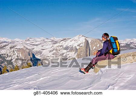 Backcountry skier looking down on Half Dome from Sentinel Dome, Yosemite National Park, California View Large Photo Image Stock Photograph - Backcountry skier looking down on Half Dome from Sentinel Dome, Yosemite National Park, California. Fotosearch