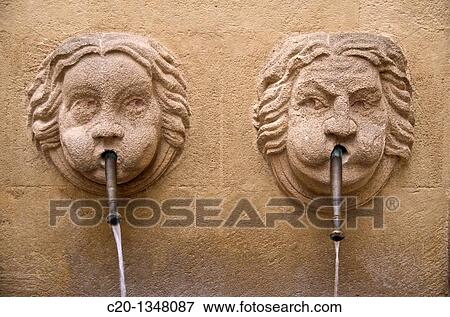 Bagniers Fountain with 2 faces Old Aix Aix en Provence 13 France View Large Photo Image Stock Photo - Bagniers Fountain with 2 faces Old Aix Aix en Provence 13 France. Fotosearch