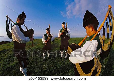 Stock Photo - Bagpipers, Campa Torres. Gijon, Asturias, Spain. Fotosearch