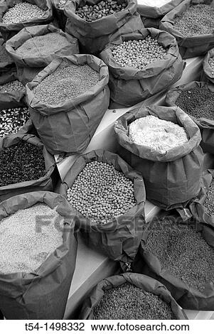 Stock Image - Bags with Asian spices. Fotosearch