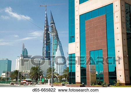 Stock Image - BAHRAIN-Manama: World Trade Center under construction / Downtown Manama. Fotosearch