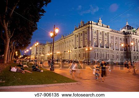 Bail? n street and Royal Palace, night view. Madrid, Spain. View Large Photo Image Stock Photography - Bail? n street and Royal Palace, night view. Madrid, Spain.. Fotosearch