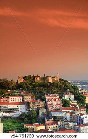 Baixa district and Castelo de Sao Jorge, Lisbon, Portugal View Large Photo Image Stock Photo - Baixa district and Castelo de Sao Jorge, Lisbon, Portugal. Fotosearch