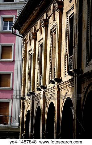 Stock Photo - Balconies and porches typical of the city of Avil? s, Asturias, Spain.. Fotosearch