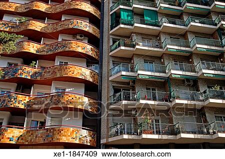 Balconies, flat, Barcelona, Catalonia, Spain View Large Photo Image Stock Photo - Balconies, flat, Barcelona, Catalonia, Spain. Fotosearch