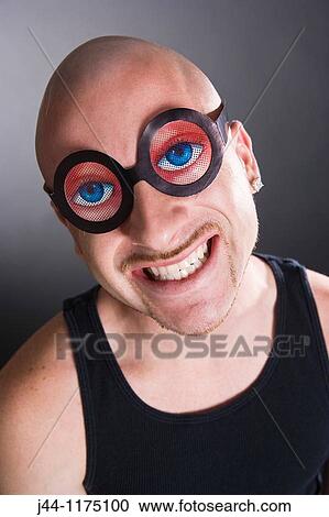 Bald man wearing funny glasses, smiling, portrait View Large Photo Image Stock Image - Bald man wearing funny glasses, smiling, portrait. Fotosearch