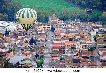 Balloon over Sant Jaume de Llierca, Garrotxa, Girona province Catalonia Spain View Large Photo Image Picture - Balloon over Sant Jaume de Llierca, Garrotxa, Girona province Catalonia Spain. Fotosearch