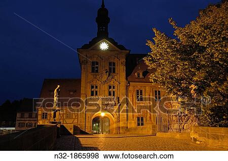 Bamberg, Altes Rathaus, Old Town Hall at Dusk, UNESCO World Heritage site, Franconia, Bavaria, Germany, Europe View Large Photo Image Stock Photo - Bamberg, Altes Rathaus, Old Town Hall at Dusk, UNESCO World Heritage site, Franconia, Bavaria, Germany, Europe. Fotosearch