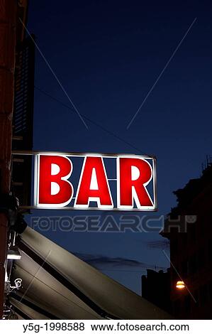 bar sign notice at night in road street in rome italy. View Large Photo Image Stock Photo - bar sign notice at night in road street in rome italy.. Fotosearch