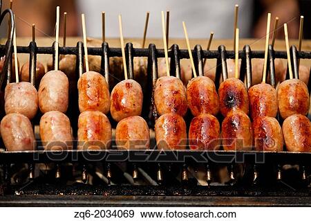 Barbecue Sausages in Bangkok. View Large Photo Image Stock Photo - Barbecue Sausages in Bangkok.. Fotosearch