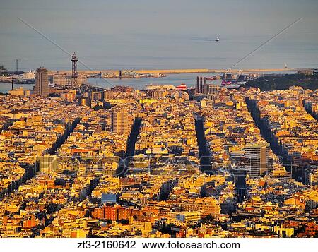 Barcelona Cityscape during sunset - view from Tibidabo Mountain, Catalonia, Spain. View Large Photo Image Stock Image - Barcelona Cityscape during sunset - view from Tibidabo Mountain, Catalonia, Spain.. Fotosearch