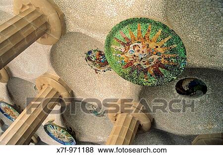Barcelona: G? ell Park Gaud?, 1900-1914 Doric temple market, mosaics on the ceilings View Large Photo Image Stock Photo - Barcelona: G? ell Park Gaud?, 1900-1914 Doric temple market, mosaics on the ceilings. Fotosearch