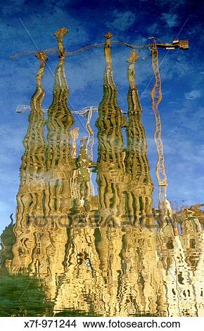 Barcelona, La Sagrada Familia: Nativity fa? ade reflected in the lake of Gaud??s square View Large Photo Image Picture - Barcelona, La Sagrada Familia: Nativity fa? ade reflected in the lake of Gaud??s square. Fotosearch