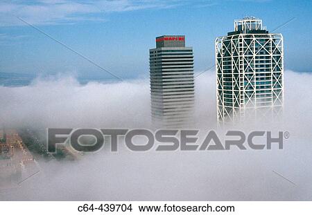 Barcelona, view from a balloon. Stratus clouds over the city, Catalonia, Spain View Large Photo Image Picture - Barcelona, view from a balloon. Stratus clouds over the city, Catalonia, Spain. Fotosearch