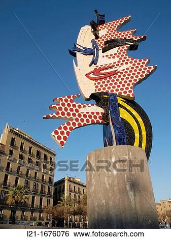Barcelona's Head by Roy Lichtenstein. Passeig de Colom, Barcelona, Catalonia, Spain. View Large Photo Image Stock Photograph - Barcelona's Head by Roy Lichtenstein. Passeig de Colom, Barcelona, Catalonia, Spain.. Fotosearch