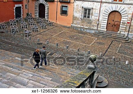 Stock Photograph - Baroque staircase, Girona, Catalonia, Spain.. Fotosearch