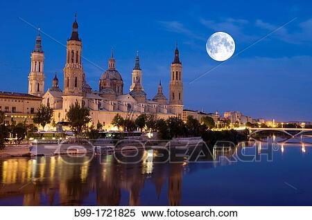 BASILICA CATHEDRAL OF OUR LADY OF THE PILLAR RIVER EBRO ZARAGOZA ARAGON SPAIN View Large Photo Image Stock Photography - BASILICA CATHEDRAL OF OUR LADY OF THE PILLAR RIVER EBRO ZARAGOZA ARAGON SPAIN. Fotosearch