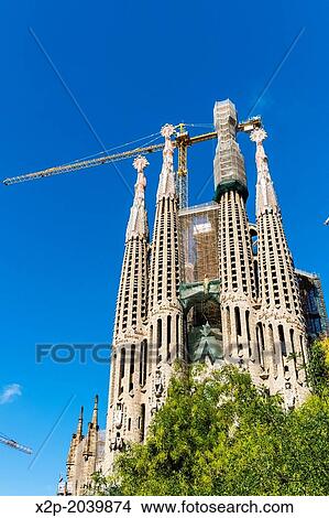 Picture - Basilica of Sagrada Familia by architect Antoni Gaudi in Barcelona, Catalonia, Spain.. Fotosearch