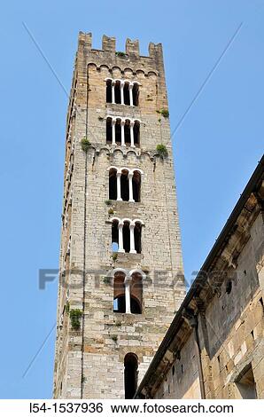 Stock Photograph - Basilica San Frediano Piazza Church Catholic Lucca Italy Tuscany Europe Mediterranean. Fotosearch