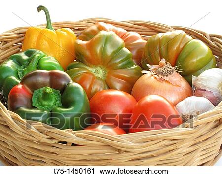 Basket of tomatoes, peppers, onions and garlic View Large Photo Image Stock Image - Basket of tomatoes, peppers, onions and garlic. Fotosearch