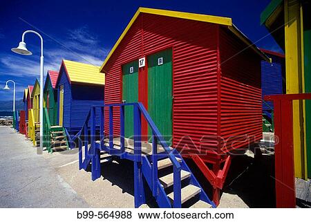 Stock Photo - Bathing cabins, Saintjames, Capetown peninsula, South Africa.. Fotosearch