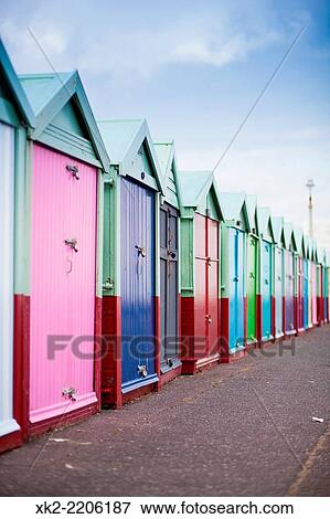 Bathing huts in a row, Brighton, UK. View Large Photo Image Stock Photo - Bathing huts in a row, Brighton, UK.. Fotosearch