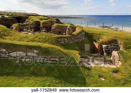 Bay of Skaill, Sandwick, Orkney Mainland, Scotland, UK, Great Britain, Europe Excavations of prehistoric houses in Neolithic stone-age village at Skara Brae dating back to 3200BC View Large Photo Image Stock Photo - Bay of Skaill, Sandwick, Orkney Mainland, Scotland, UK, Great Britain, Europe Excavations of prehistoric houses in Neolithic stone-age village at Skara Brae dating back to 3200BC. Fotosearch