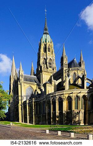 Stock Photograph - Bayeux Cathedral Catholic Church France Normandy FR Europe Norman Romanesque Gothic.. Fotosearch