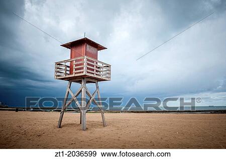 Stock Photo - Baywatch tower in Chipiona Beach.. Fotosearch
