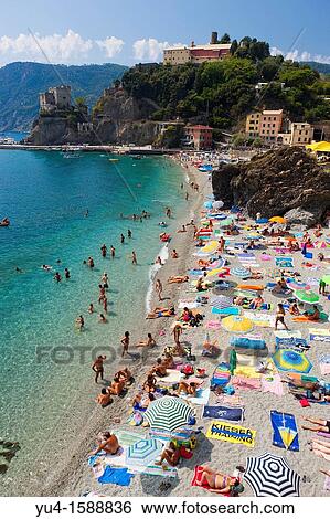 Stock Photograph - Beach at Monterosso al Mare, Cinque Terre, Liguria, Italy, Europe. Fotosearch