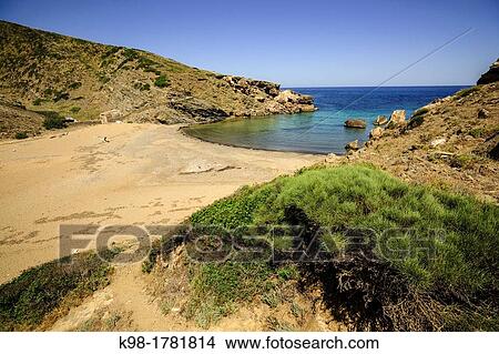 Beach, Cala En Calderer, Ferreries, Menorca, Balearic Islands, Spain, Europe View Large Photo Image Picture - Beach, Cala En Calderer, Ferreries, Menorca, Balearic Islands, Spain, Europe. Fotosearch
