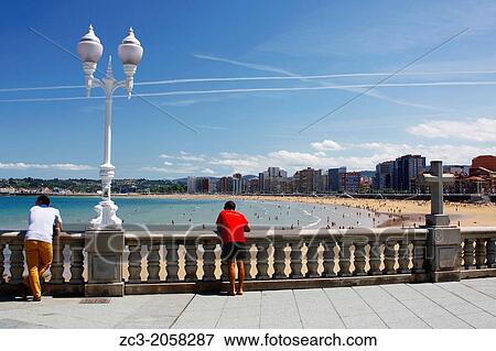 Beach of San Lorenzo, city of Gijon, Asturias, Spain. View Large Photo Image Stock Photo - Beach of San Lorenzo, city of Gijon, Asturias, Spain.. Fotosearch