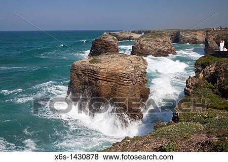Stock Photo - Beach of the cathedrals - Praia As Catedrais -, Ribadeo, Lugo, Galicia, Spain. Fotosearch