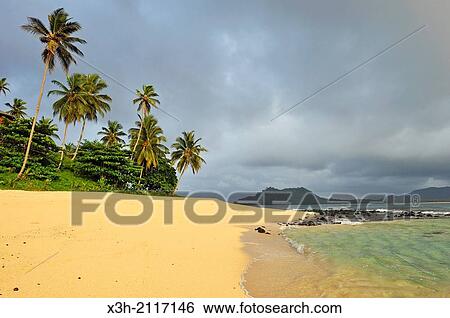 Stock Photograph - beach of the small Rolas turtledove island in the south of Sao Tome Island, Republic of Sao Tome and Principe, Africa.. Fotosearch